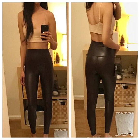 Dark Cherry Leatherette Leggings - Picture 4 of 9